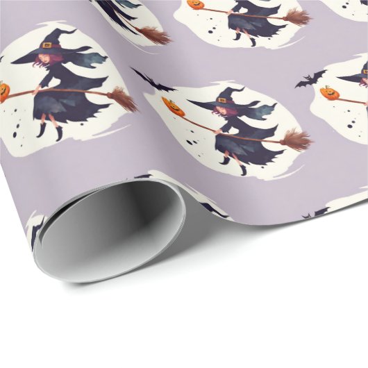 Beängstigende Hexe Lila Halloween-Geschenkpapier Geschenkpapier (Rolleneckpunkt)