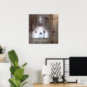 Beängstigende Holzprimitive Rustikale Landkirche Poster (Heimbüro)