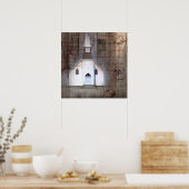 Beängstigende Holzprimitive Rustikale Landkirche Poster (Küche)