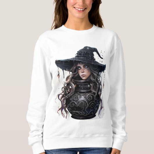 beängstigende Huthexe auf einem Glas Sweatshirt (Vorderseite)