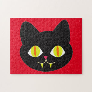 Beängstigende Katzengesicht mit großen grünen Auge Puzzle