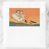 Beängstigende Kids Bats and Witch on Broom Happy H Rechteckiger Aufkleber (Tasche)