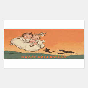 Beängstigende Kids Bats and Witch on Broom Happy H Rechteckiger Aufkleber