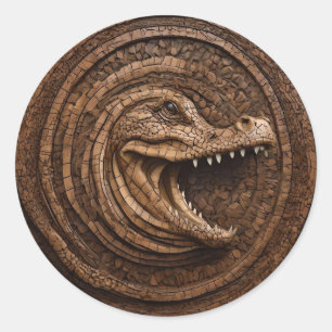 Beängstigende Kiefer: australische Krokodile Wood Runder Aufkleber
