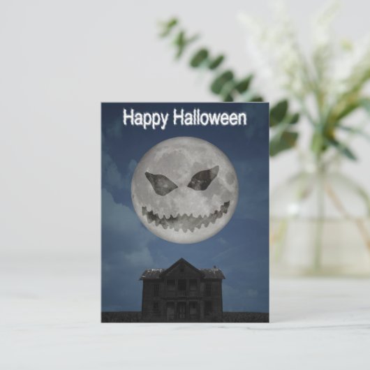 Beängstigende Kürbislaterne Halloween Moon Postkarte (Stehend Vorderseite)