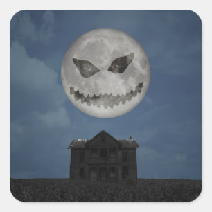 Beängstigende Kürbislaterne Halloween Moon Quadratischer Aufkleber
