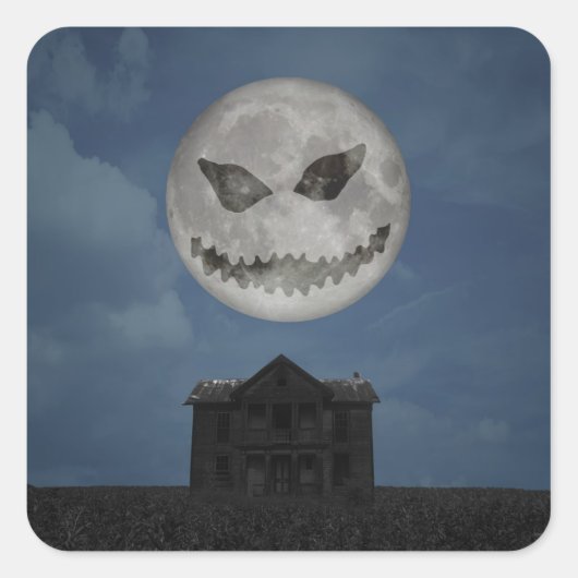 Beängstigende Kürbislaterne Halloween Moon Quadratischer Aufkleber (Vorderseite)