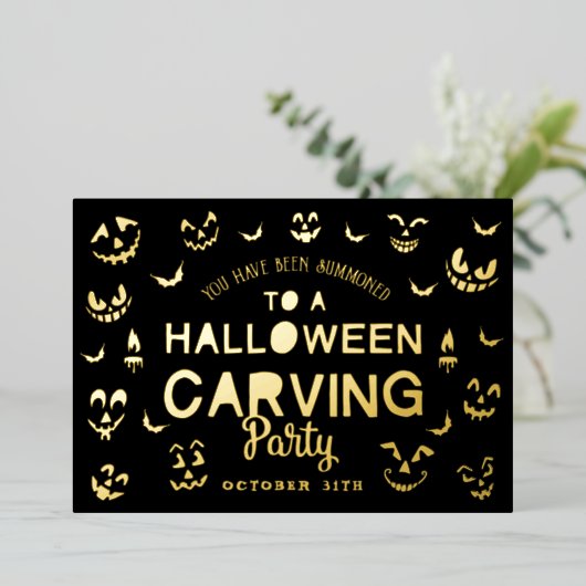 Beängstigende Kürbislaterne Pumpkin Halloween Carv Folieneinladung (Stehend vorne)