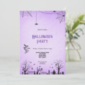 BEÄNGSTIGENDE LILA UND SCHWARZE HALLOWEE EINLADUNG (Stehend Vorderseite)