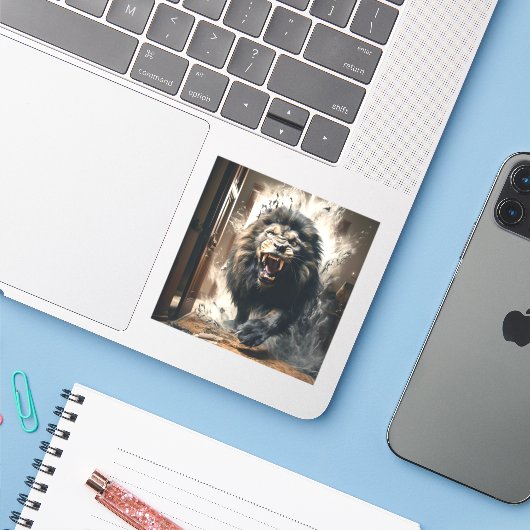 Beängstigende Lion Aufkleber (Laptop mit iPhone)