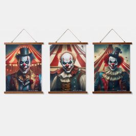 Beängstigende männliche Clowns Wall Scroll Set Wandteppich Mit Holzrahmen