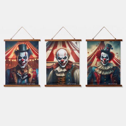 Beängstigende männliche Clowns Wall Scroll Set Wandteppich Mit Holzrahmen (Dreifach)