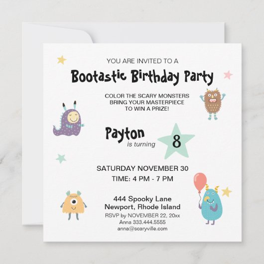 *~* Beängstigende Monster Anpassbare FARBE ME Gebu Einladung (Rückseite)