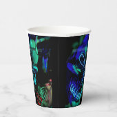 Beängstigende Neon Aquamarin Skulls Halloween Name Pappbecher (Rechts)