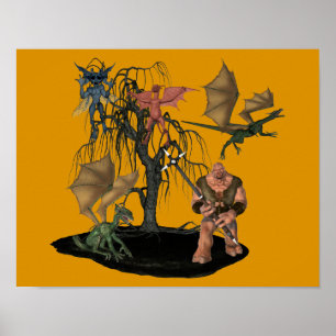 Beängstigende Ogre-Goblin-Kreaturen Halloween Poster