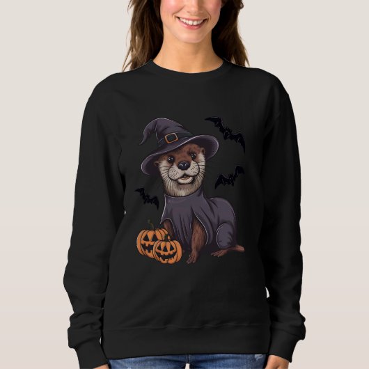 Beängstigende Pumpkin Bat Funny Witz Hat Otter Hal Sweatshirt (Vorderseite)