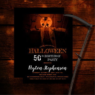 Beängstigende Pumpkin Halloween 50. Geburtstagspar Einladung
