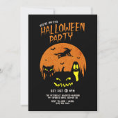 Beängstigende Pumpkin-Katze und Ghost-Halloween-Pa Einladung (Vorderseite)