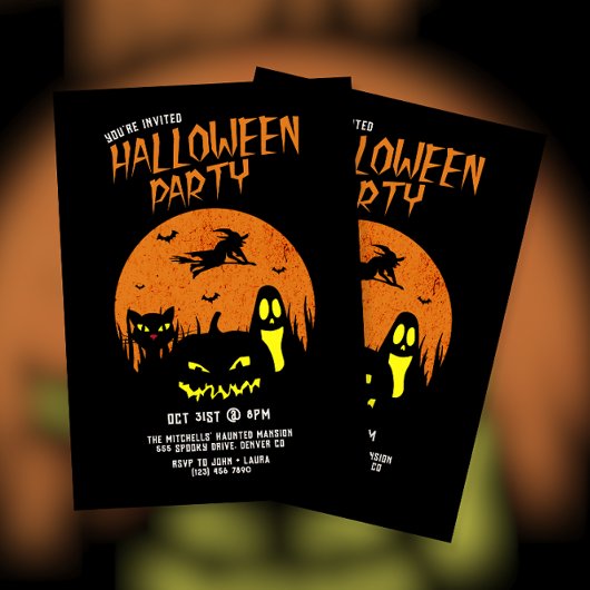 Beängstigende Pumpkin-Katze und Ghost-Halloween-Pa Einladung