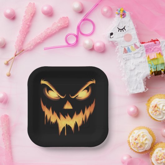 Beängstigende Pumpkin Kürbislaterne Face Halloween Pappteller (Party)