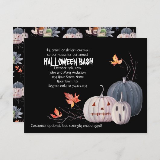 Beängstigende Pumpkins Blätter Halloween-Party Ein Einladung (Vorne/Hinten)