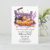 Beängstigende Pumpkins Niedliches Black Cat Hallow Einladung (Stehend Vorderseite)