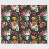 Beängstigende Schädel mit Blume Halloween Geschenkpapier (Flach)
