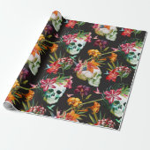 Beängstigende Schädel mit Blume Halloween Geschenkpapier (Ungerollt)