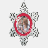 Beängstigende Schneeflocken Rotes Foto Mit Monogra Zinn-Ornament (Rechts)