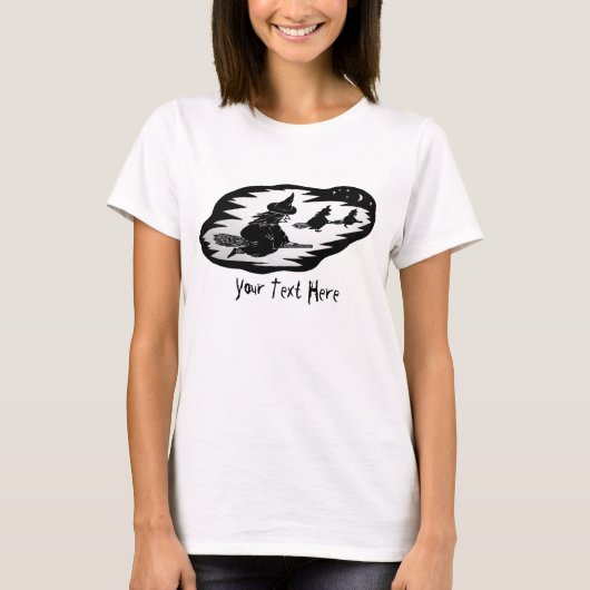 beängstigende, schwarze Fliegenhexen auf Broomstic T-Shirt (Vorderseite)