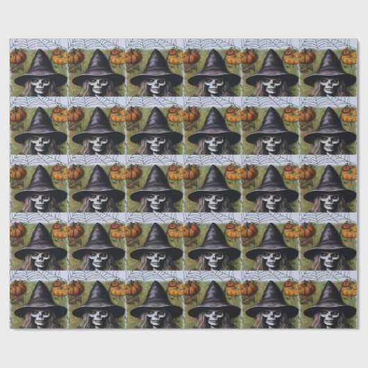 Beängstigende Skeleton Hexe für ein gruseliges Hal Geschenkpapier (Flach)