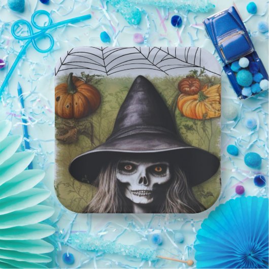 Beängstigende Skeleton Hexe für ein gruseliges Hal Pappteller (Party)