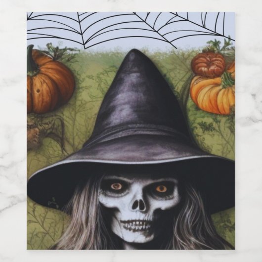 Beängstigende Skeleton Hexe für ein gruseliges Hal Weinetikett (Einzelnes Label)