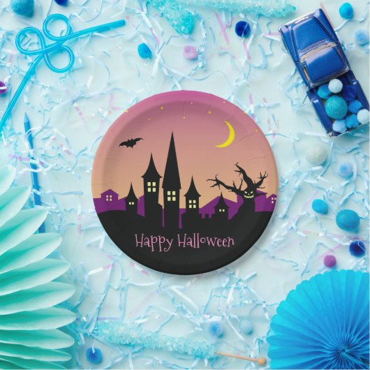 Beängstigende Spooky Spuk House Lila Halloween-Par Pappteller (Party)