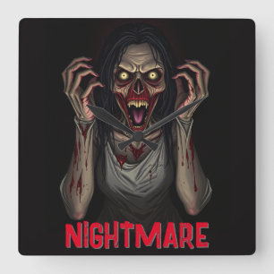 Beängstigende Vampire Zombie Girl Quadratische Wanduhr