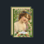 Beängstigende Viktorianische Frau im Garten Feiertagskarte<br><div class="desc">Dieses Design ist ein Mix aus Viktorianisch und whimsy mit einer Frau im Garten umgeben von wachsenden Dingen. Es ist wirklich eine Collage,  weil es schwache Noten und Verse gibt. Lege eine Nachricht auf das Banner.</div>