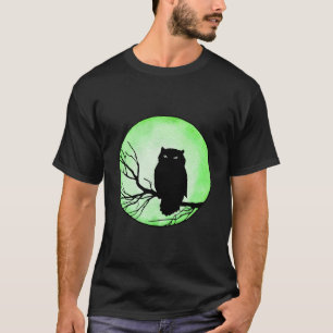 Beängstigende Vintage Eule mit grünem Mond T-Shirt