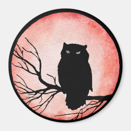 Beängstigende Vintage Eule mit rotem Wasserfarbenm Magnet