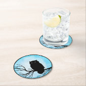 Beängstigende Vintage Eule mit Silberblauer Wasser Runder Pappuntersetzer (Vor Ort)