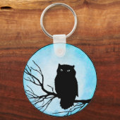 Beängstigende Vintage Eule mit Silberblauer Wasser Schlüsselanhänger (Vorderseite)