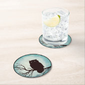 Beängstigende Vintage Eule mit spokoblauem Wasserf Runder Pappuntersetzer (Vor Ort)