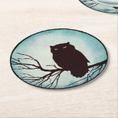 Beängstigende Vintage Eule mit spokoblauem Wasserf Runder Pappuntersetzer (Angewinkelt)