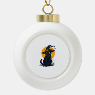 Beängstigende Vintage Schwarze Katze mit Vollmond- Keramik Kugel-Ornament