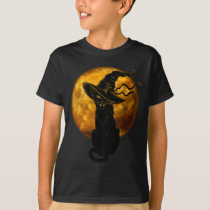 Beängstigende Vintage schwarze Katze mit Vollmond- T-Shirt