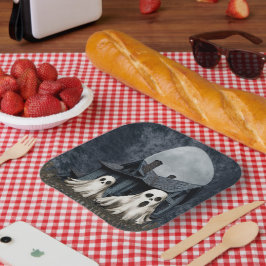 Beängstigende weiße Geister im Spuk Hintergrund Pappteller