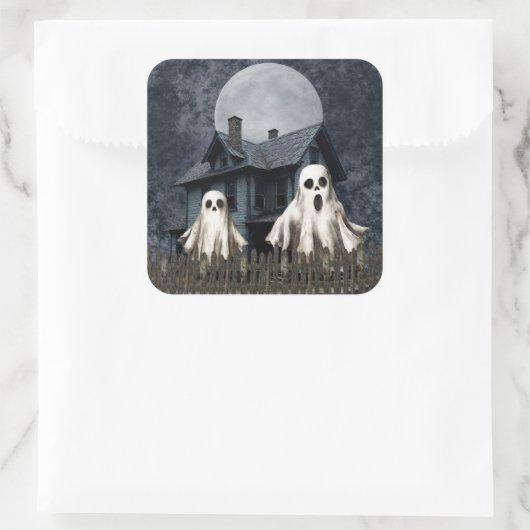 Beängstigende weiße Geister im Spuk Hintergrund Quadratischer Aufkleber (Tasche)