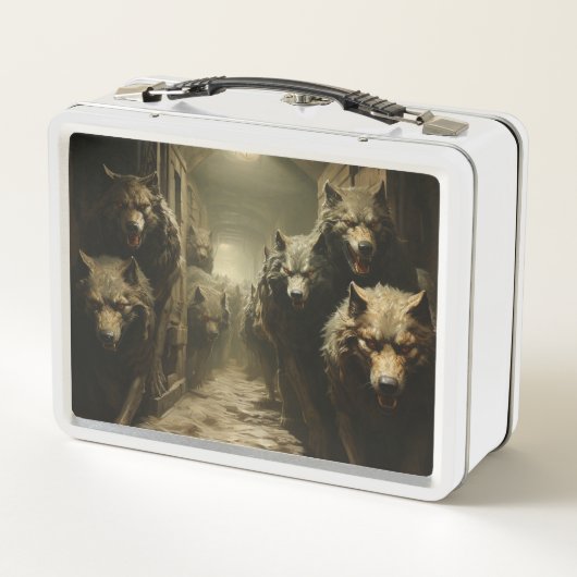 Beängstigende Wölfe Metall Brotdose (Rückseite)