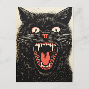 Beängstigende, wütende schwarze Katze Retro Postkarte