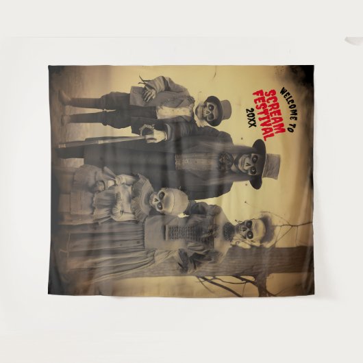 Beängstigende Zombie-Familie Halloween-Hintergrund Wandteppich (Vorderseite (Horizontal))