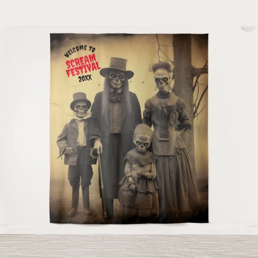 Beängstigende Zombie-Familie Halloween-Hintergrund Wandteppich (Vorderseite)